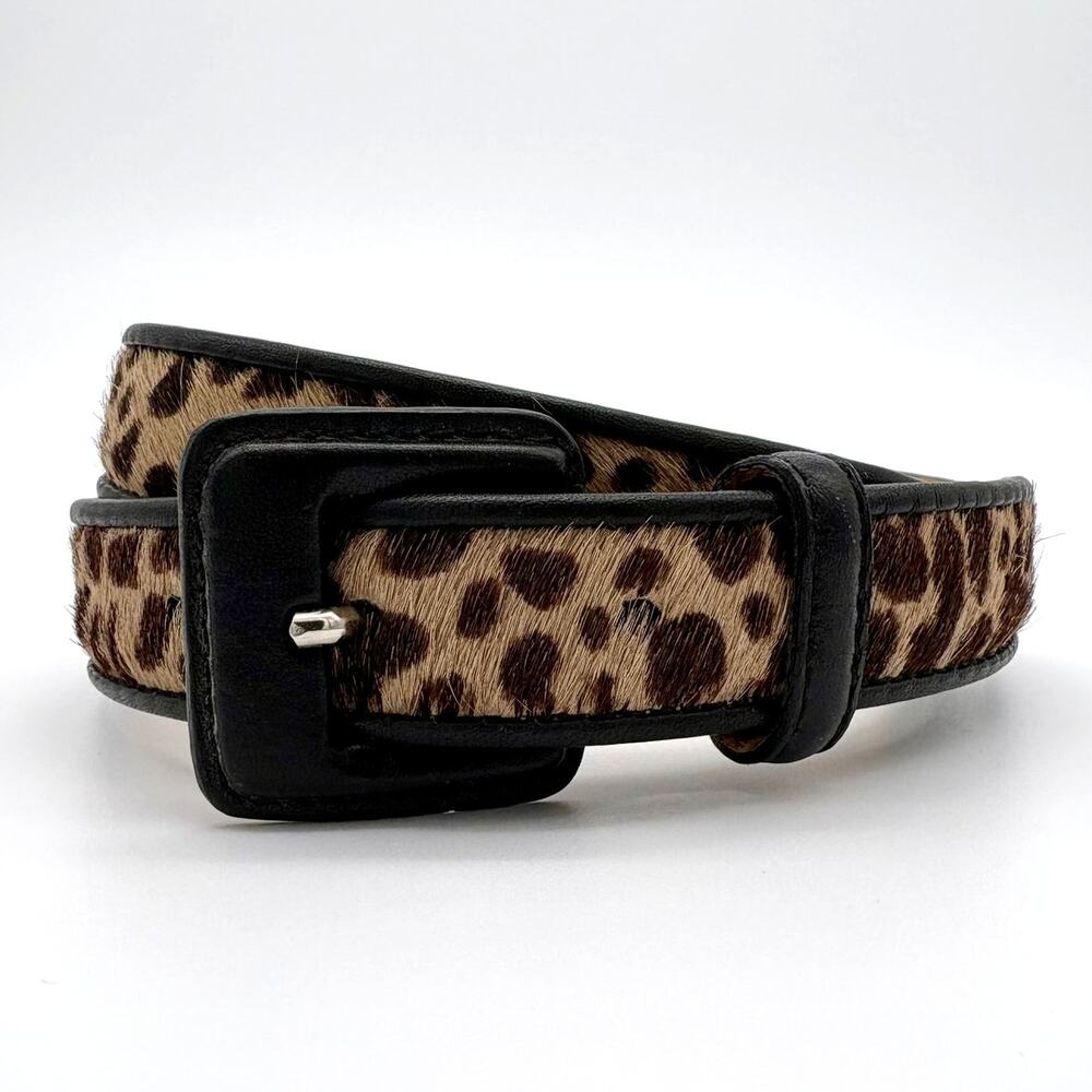 Vintage 90s Talbots Leopard Calf Hair Leather Belt Italy Size S Animal Print